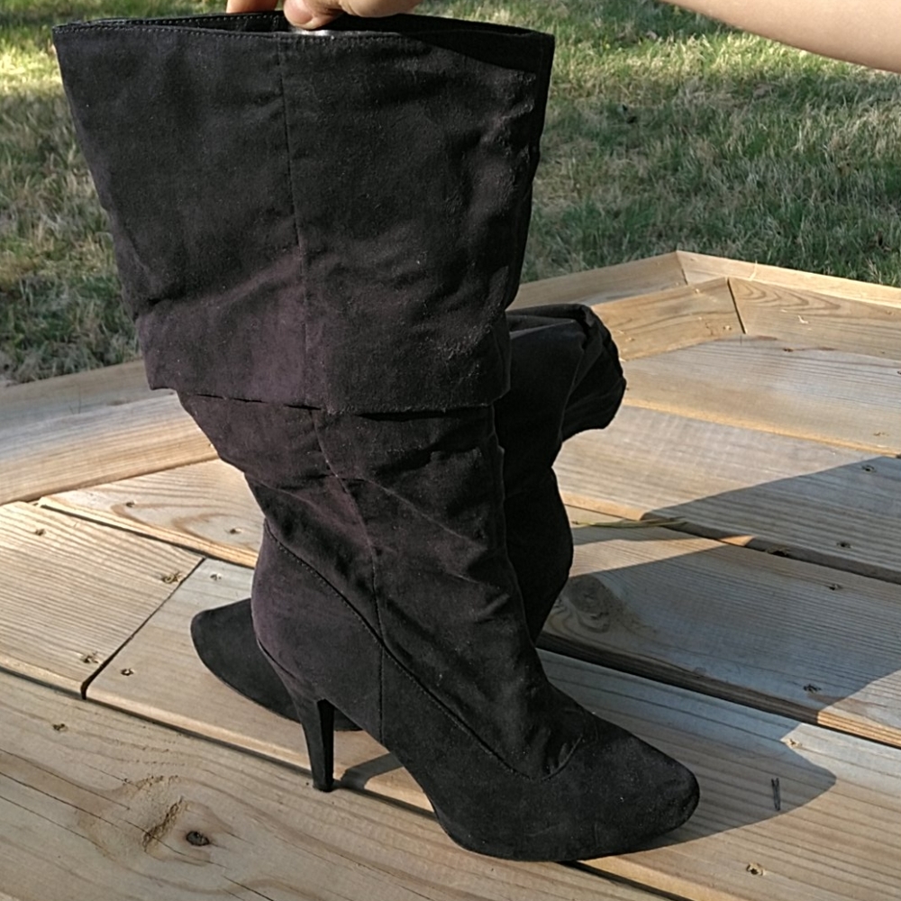 Elle black suede platform tall boots